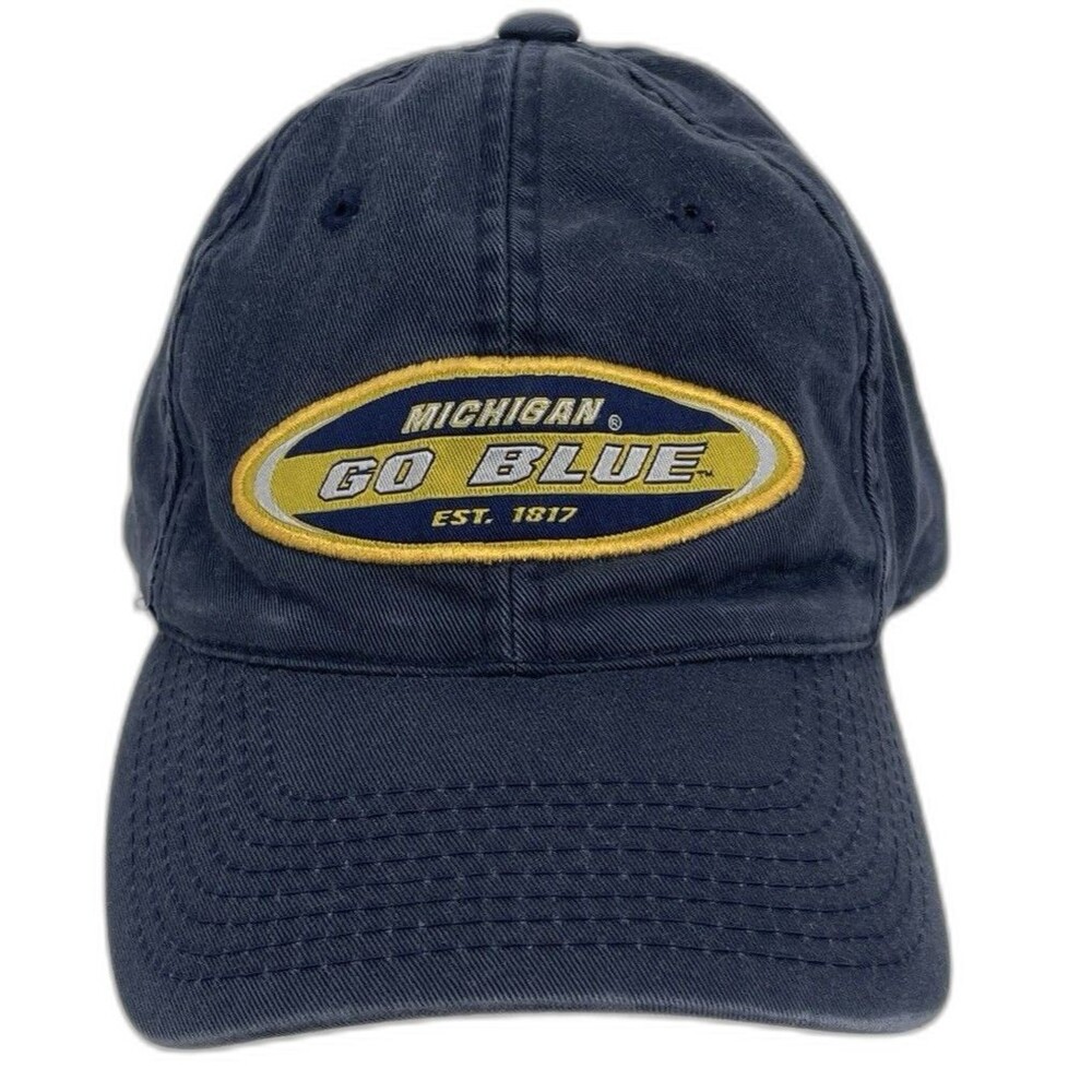 Y2K Michigan Wolverines Go Blue Dad Hat Strapback Oval Vintage Logo Embroidered